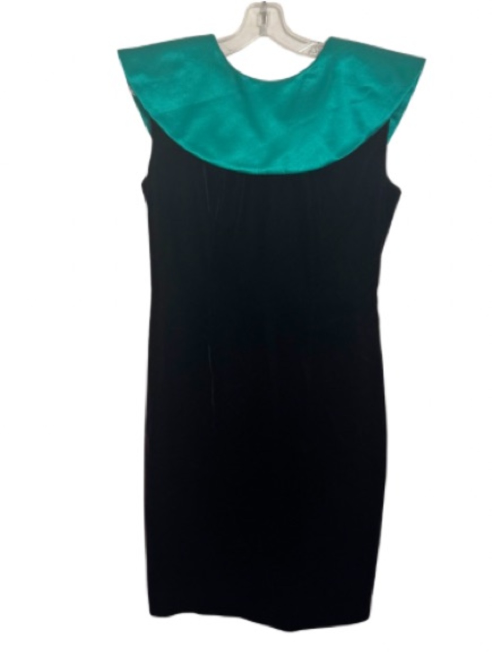 VTG 1980s Kathryn Conover Dark Red Velvet Sheath Dress Teal Green Collar Size 10